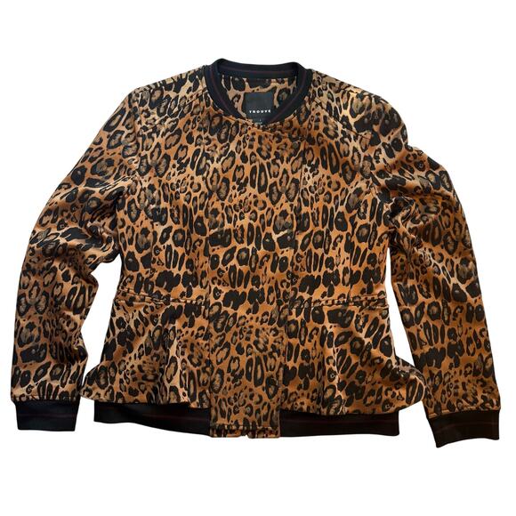 Trouve Leopard Peplum Jacket Women’s Large Animal Print Lined Zip - Picture 1 of 9